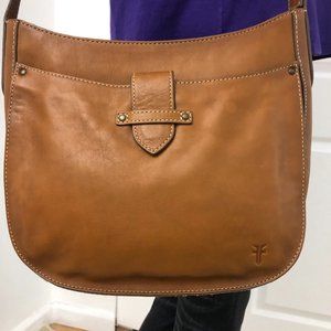 Frye brown leather Crossbody hobo Saddle Bag .